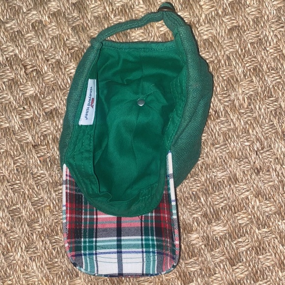 Vineyard vines green wool herringbone wool & plaid brim, gold whale, holiday fun - Picture 3 of 5